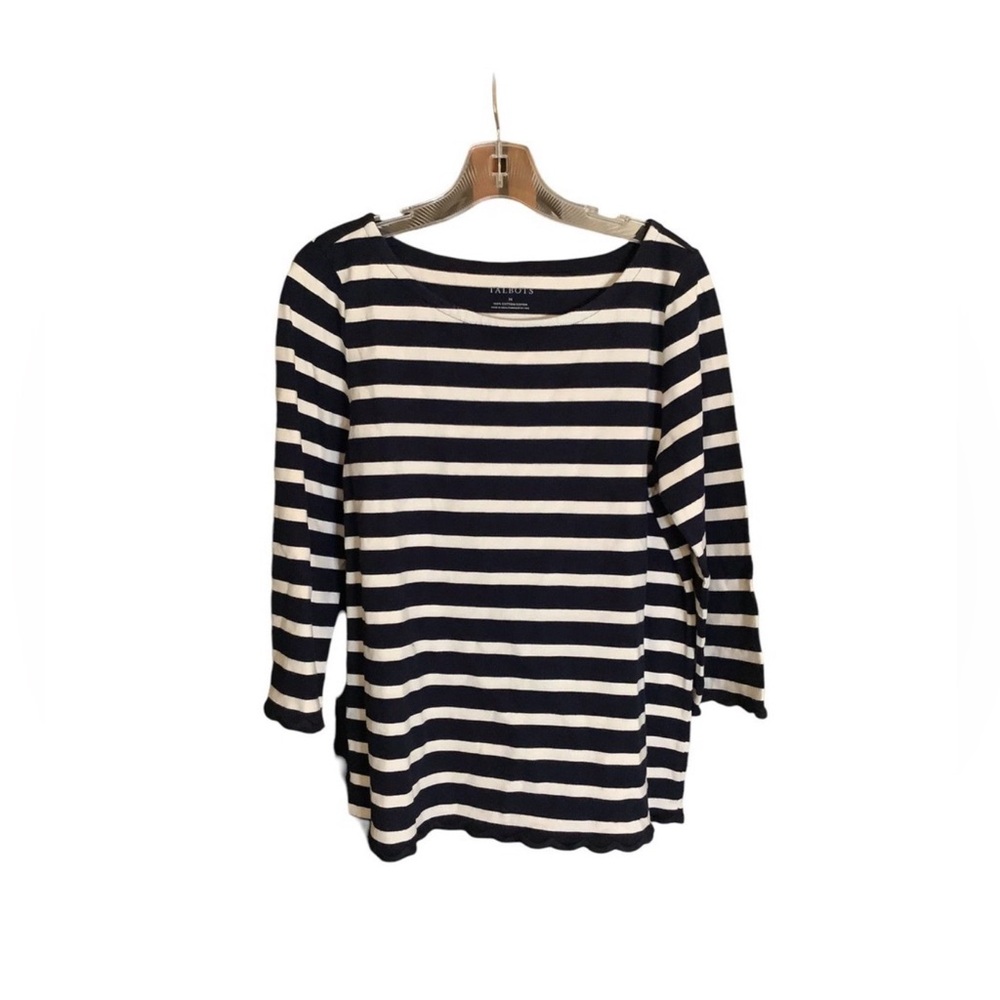 Talbots Navy and White Striped Long Sleeve Top